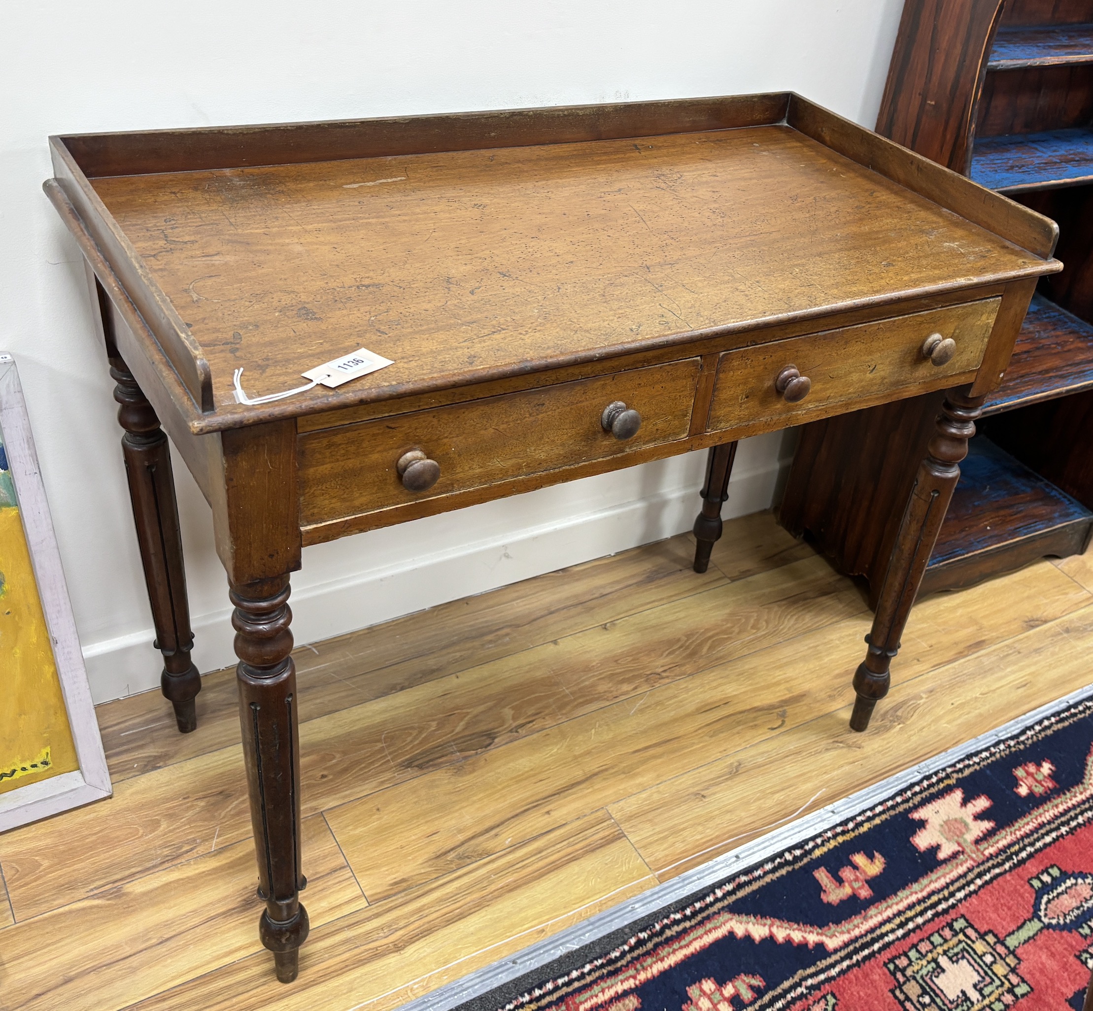 A William IV mahogany two drawer side table, width 99cm, depth 50cm, height 81cm
